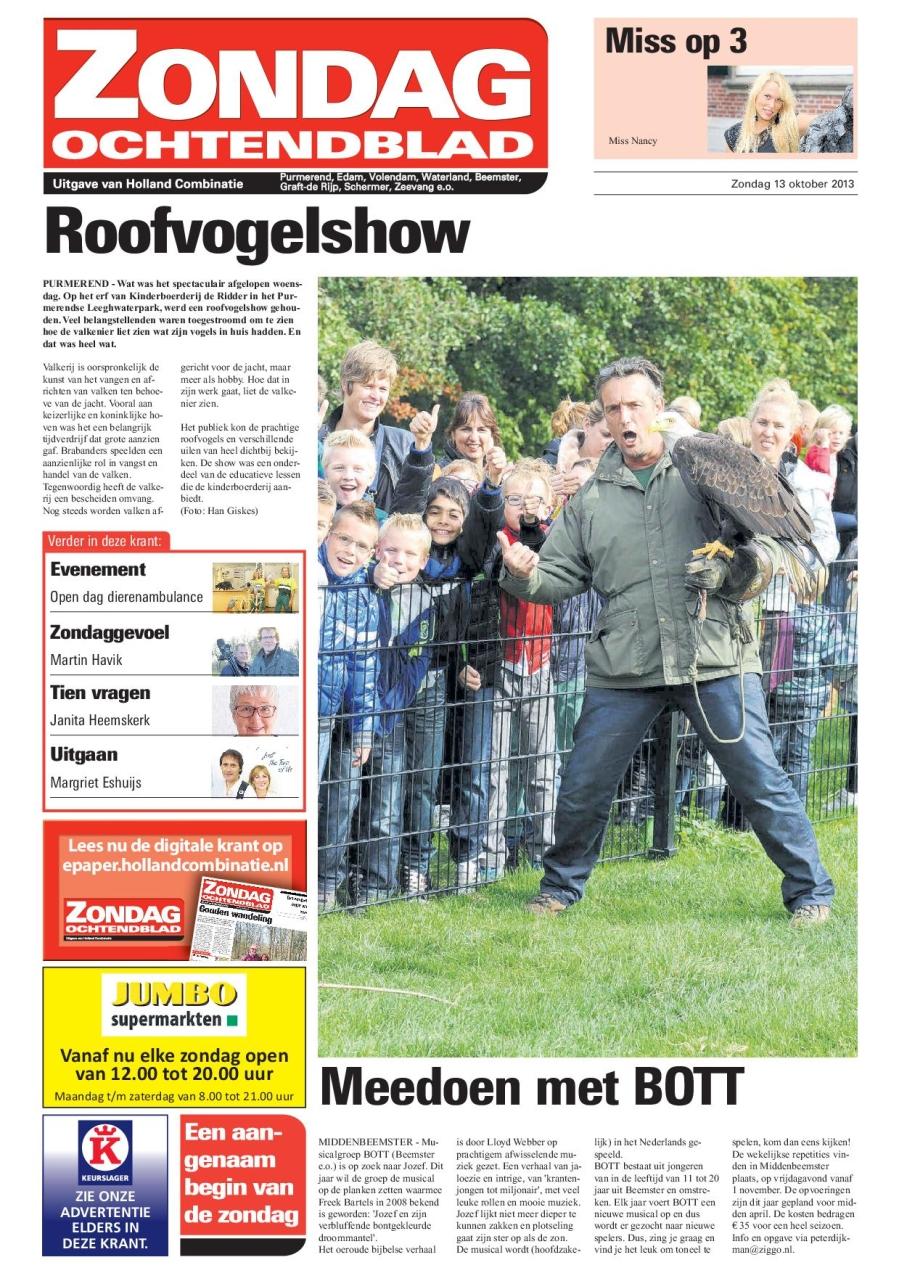 BirdLive in het Zondachochtendblad van 13 oktober 2013